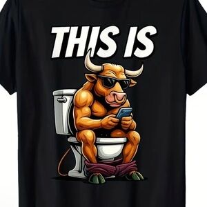Mens Black Graphic T-Shirt with Bull Design